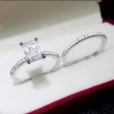 Picture of 2 Pieces Simple Classic Square/Round Crystal Eternity Ring Set Cubic Zirconia Rings For Women Wedding Engagement