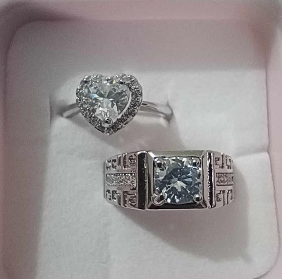 Picture of 1 Pair Classic Couple Resizeable Engagement Ring Men Women Rhinestones Adjustable Ring