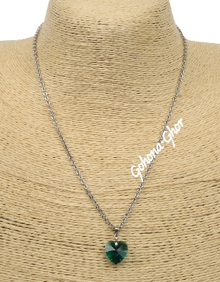 Picture of Haven' Vintage Emerald Green Pendant Necklace, Regal Crown Charm Silver Chain