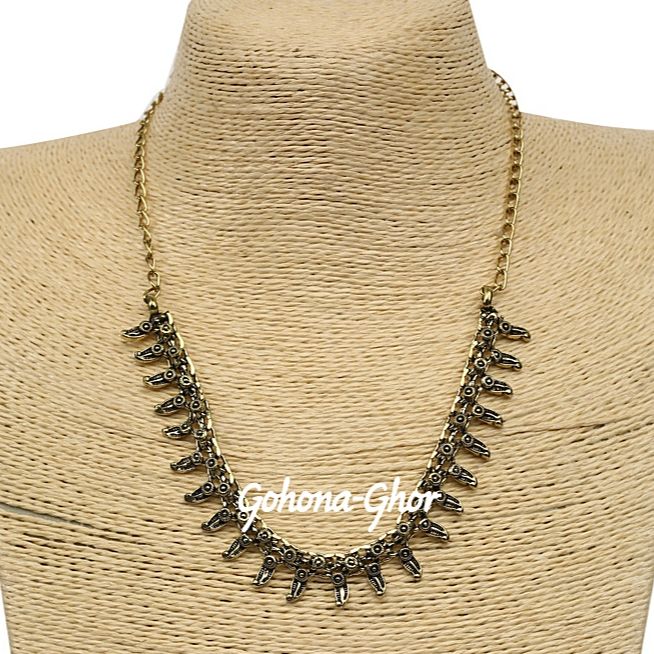 Picture of Oxidized Silver Afghani Art Design Pendant Chain Necklace for Women & Girls Black Silver Plated Alloy Necklace