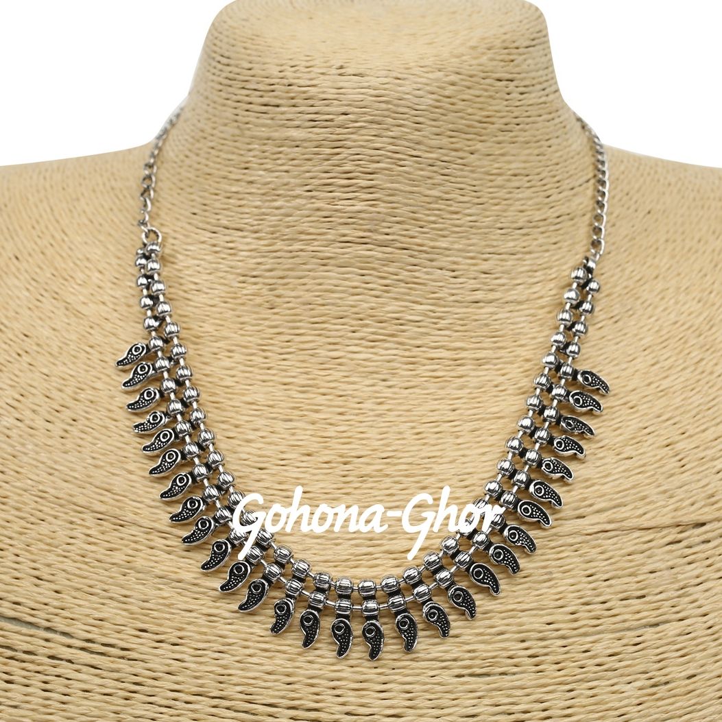 Picture of Athizay Tribal Necklaces Antique Silver Oxidised Beads Choker Metal Jewelry for Women and Girl Fashion wear