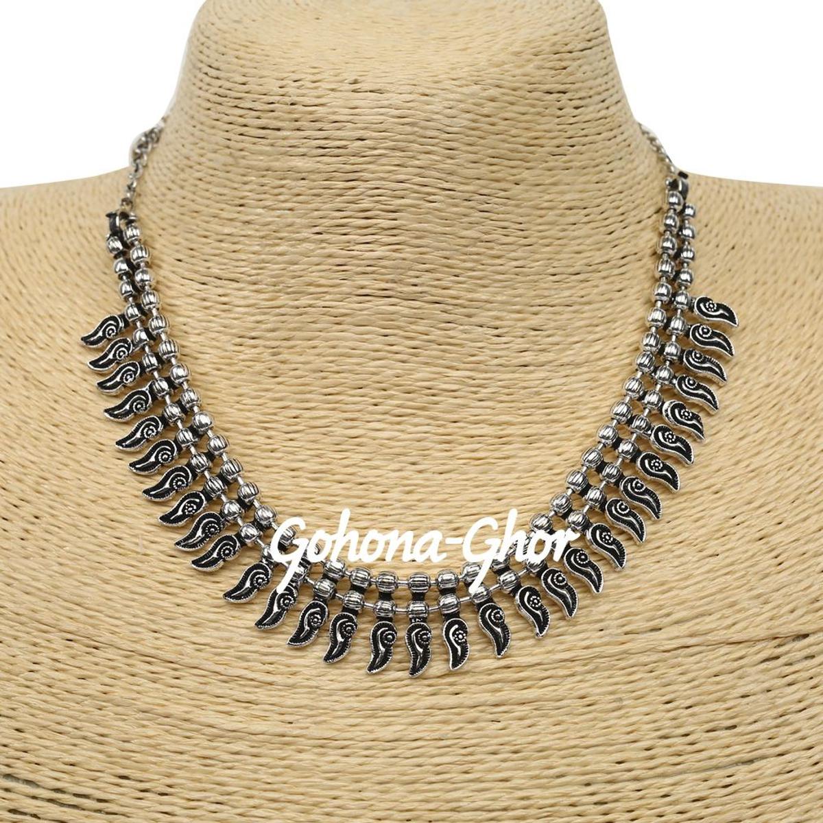 Picture of Athizay Tribal Necklaces Antique Silver Oxidised Beads Choker Metal Jewelry for Women and Girl Fashion wear
