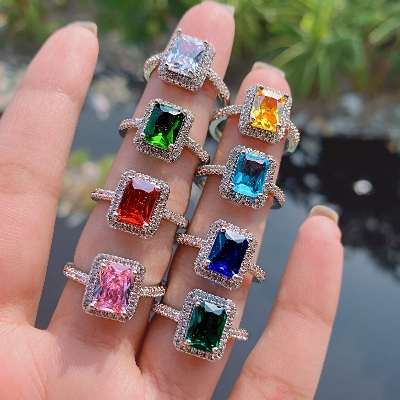 Picture of Emerald Cut Moissanite Engagement Ring Antique Minimalist Hidden Halo Anniversary Ring For Lady