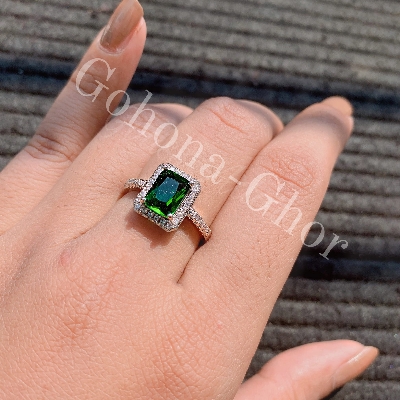 Picture of Emerald Cut Moissanite Engagement Ring Antique Minimalist Hidden Halo Anniversary Ring For Lady