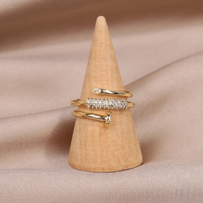 Picture of Korean new fashion jewelry three-layer zircon nail ring elegant women's prom party opening adjustable ring /Ring For Girls