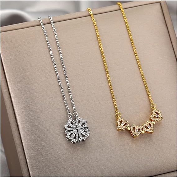 Picture of Best Valentine Day Gift Four Leaf Clover Necklace Women Love Heart Pendant Chain