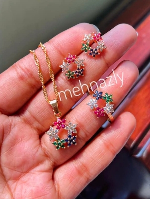 Picture of Latest Design Fashionable Taiba Necklace Set With Earring & Ring For Girls -Sparkle With Elegance