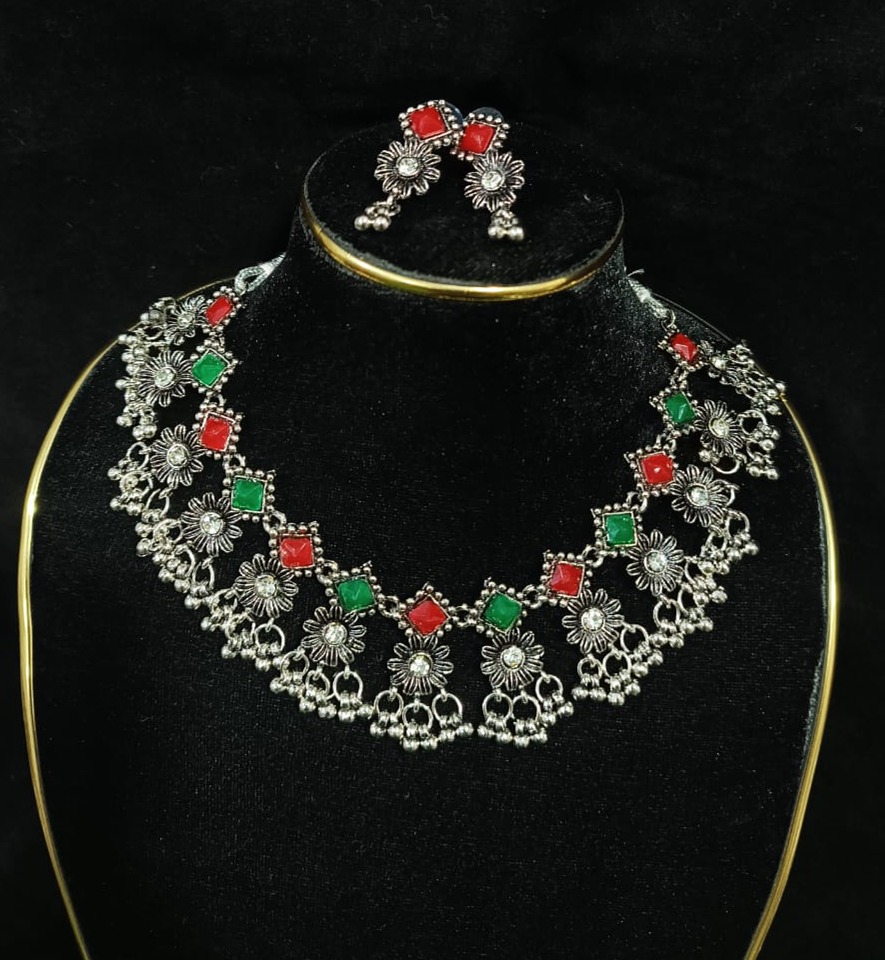 Picture of Oxidized Silver Necklace With Matching Earrings / German silver Necklace Set