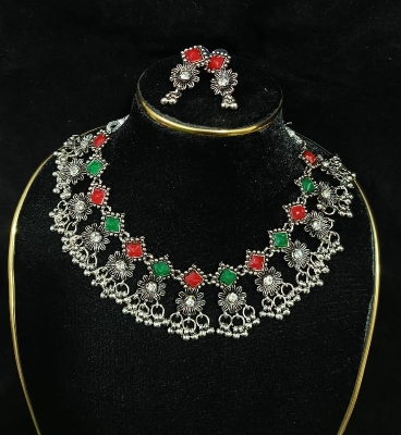 Picture of Oxidized Silver Necklace With Matching Earrings / German silver Necklace Set