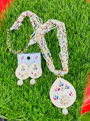 Picture of Trendy White Kundan And Meenakari Long Necklace Set For Women