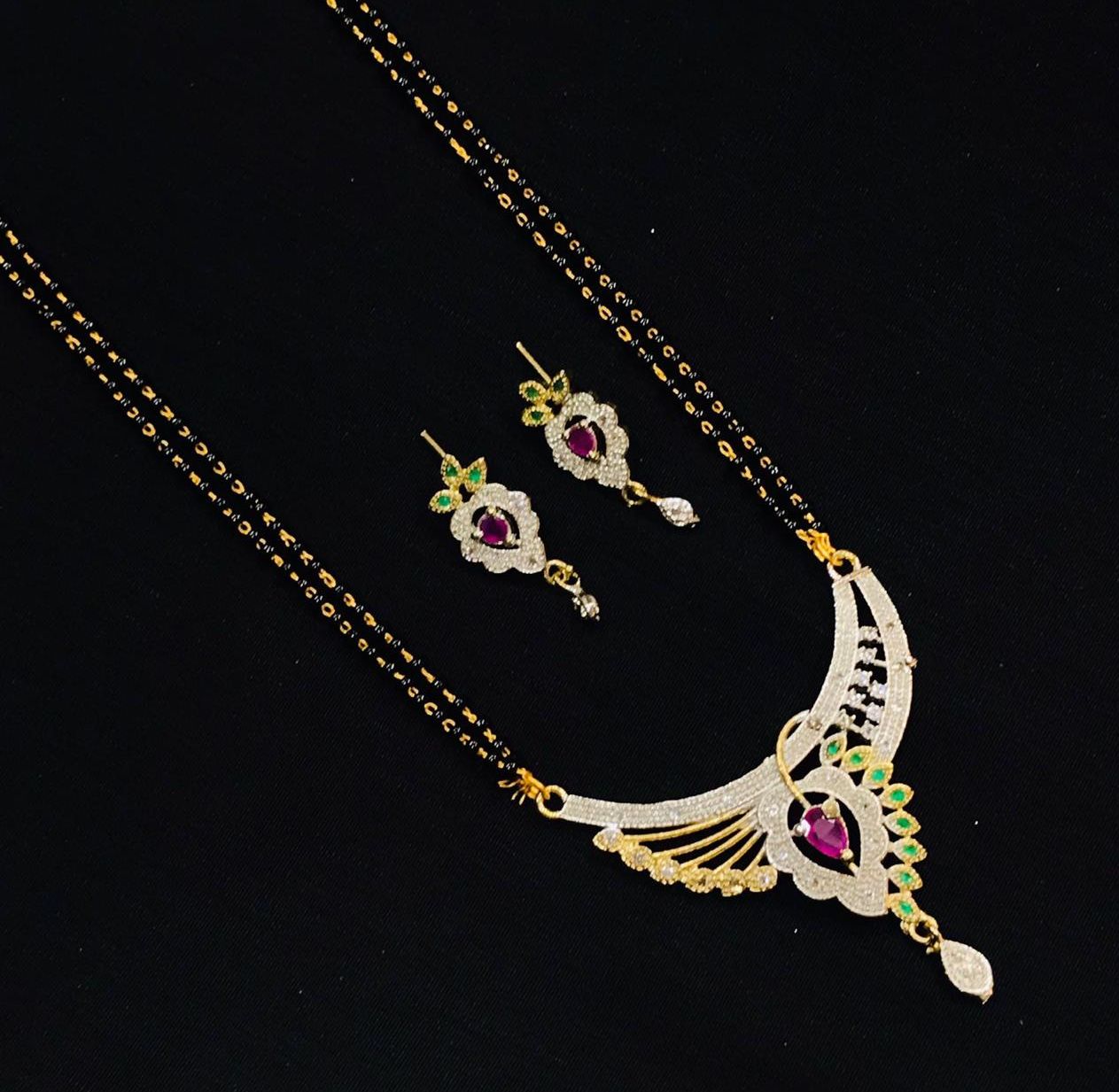 Picture of Bollywood Design Valentine Gift Premium CZ Gold Plated Alloy Necklace set (Mangala shutra) For Women