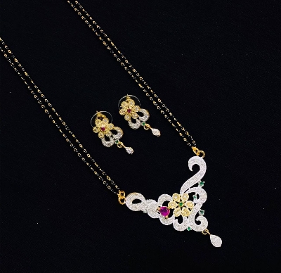 Picture of Bollywood Design Valentine Gift Premium CZ Gold Plated Alloy Necklace set (Mangala shutra) For Women