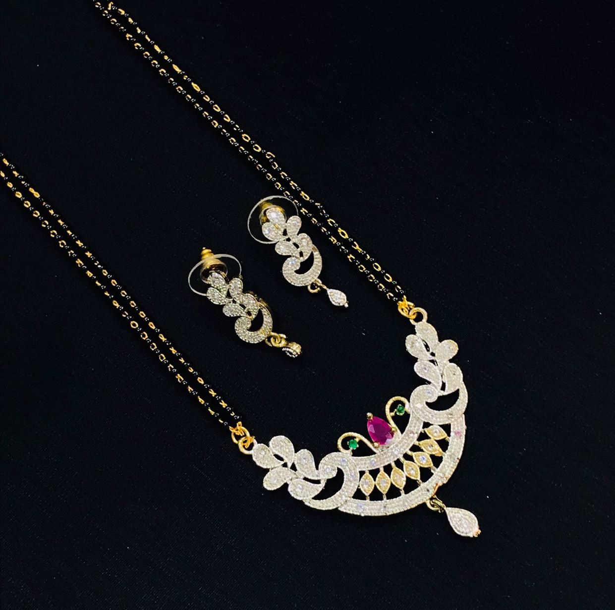 Picture of Bollywood Design Valentine Gift Premium CZ Gold Plated Alloy Necklace set (Mangala shutra) For Women