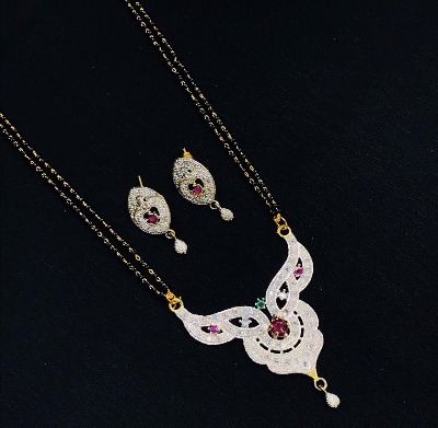 Picture of Bollywood Design Valentine Gift Premium CZ Gold Plated Alloy Necklace set (Mangala shutra) For Women