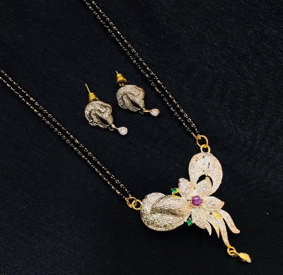 Picture of Bollywood Design Valentine Gift Premium CZ Gold Plated Alloy Necklace set (Mangala shutra) For Women