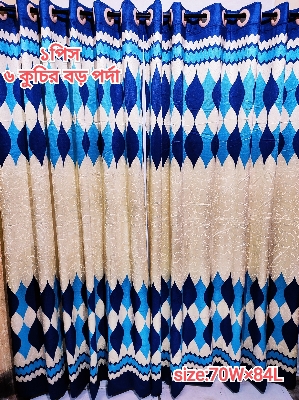 Buy "curtain-porda-synthetic-curtains-thick-indian-porda-window-protector-6084-inch-classical-big-size-6-kuchi-curtain-blue-wave-art" at Best Price In Bangladesh