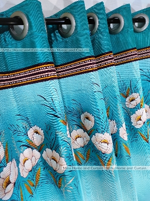 Buy  Curtain Porda Synthetic curtains Thick Indian porda Window protector 60*84 inch Classical big size 6 kuchi curtain Blue Flower art at Best Price In Bangladesh