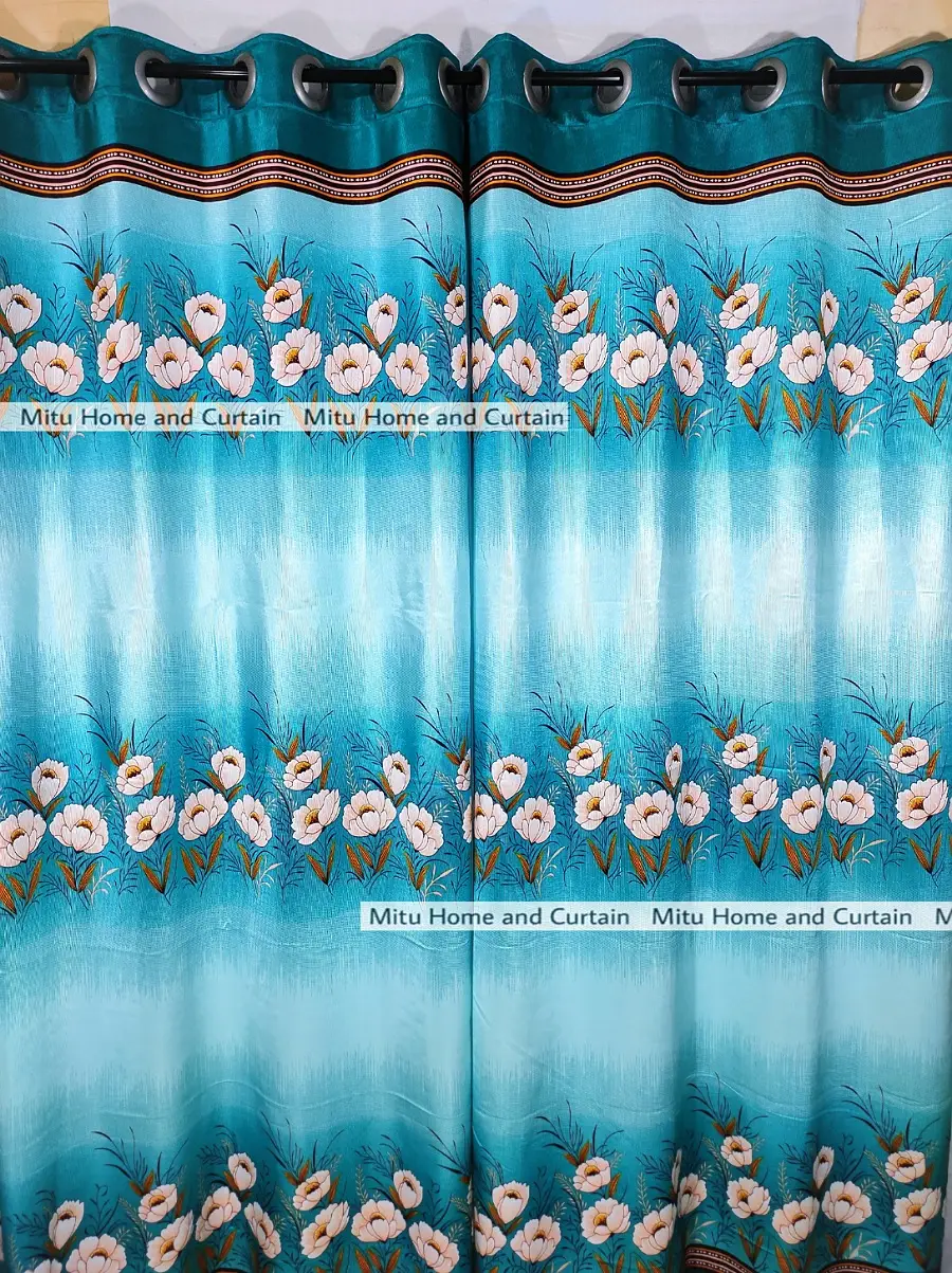 Buy  Curtain Porda Synthetic curtains Thick Indian porda Window protector 60*84 inch Classical big size 6 kuchi curtain Blue Flower art at Best Price In Bangladesh