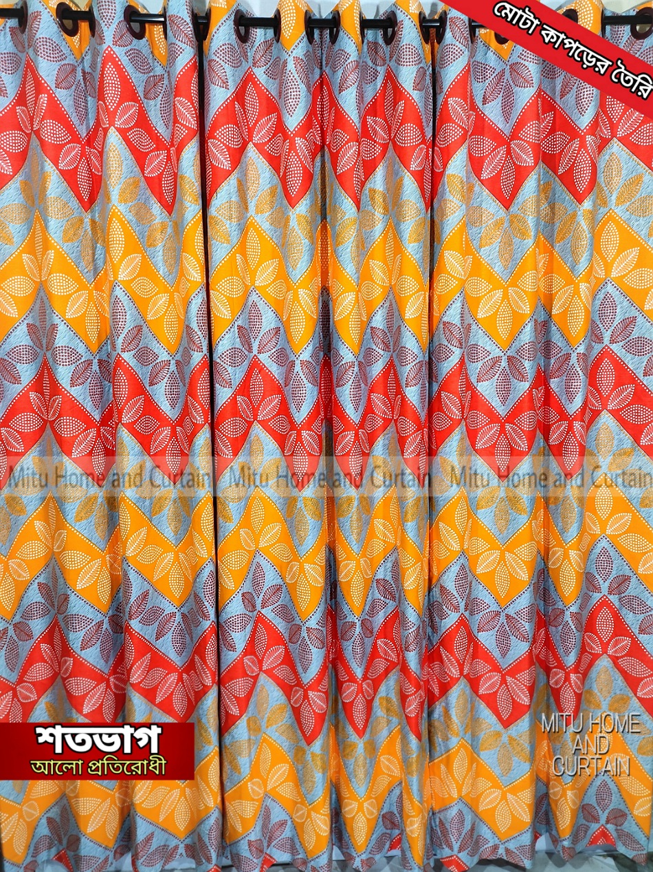 Buy curtain-porda-thick-denim-cotton-curtains-export-quality-window-protector-4382-inch-standard-size-4-kuchi-curtain-orange-and-red-artart at Best Price In Bangladesh