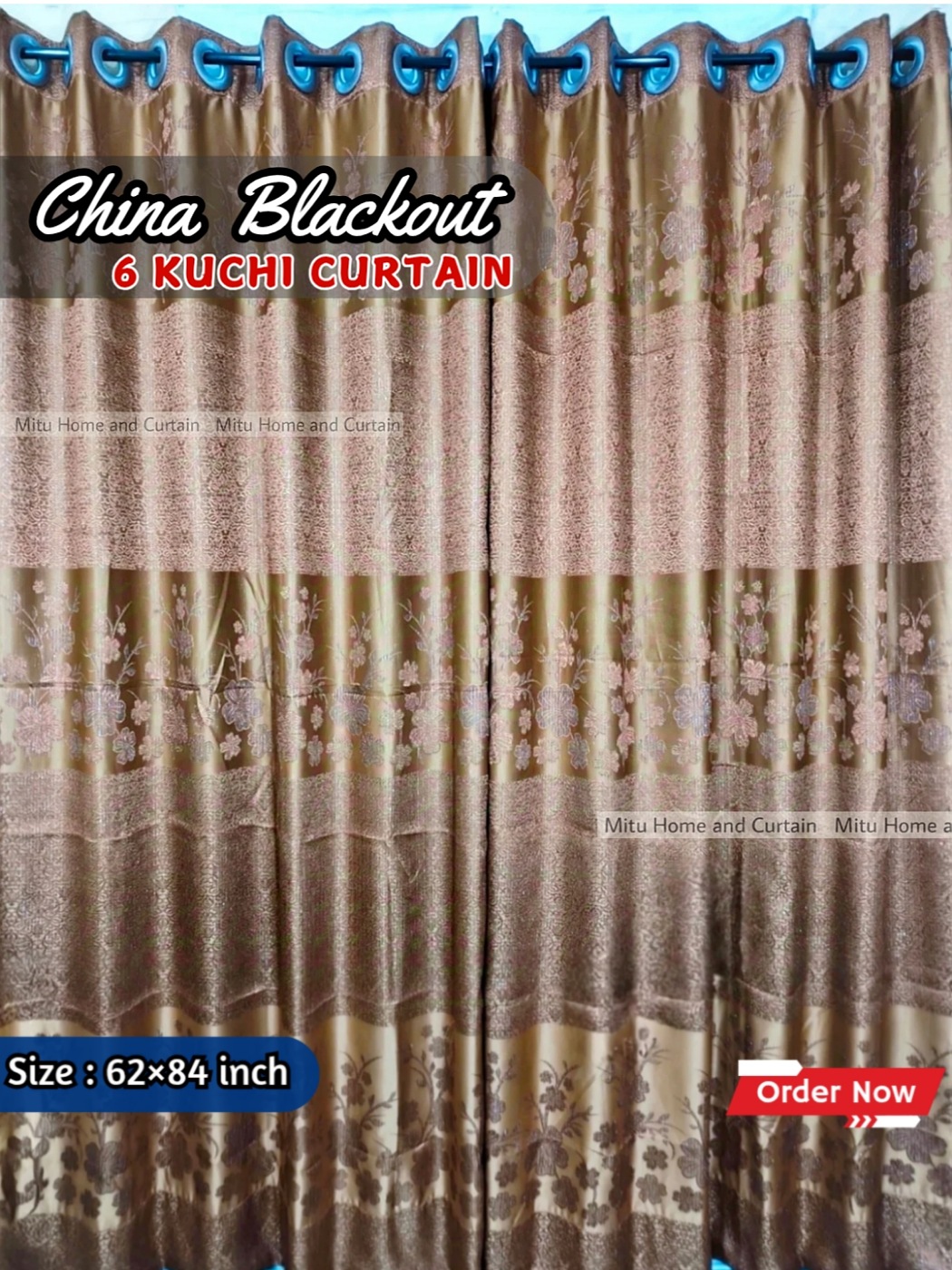 Buy curtain-porda-synthetic-blackout-curtains-thick-china-porda-window-protector-6084-inch-classical-big-size-6-kuchi-curtain-brown-flower at Best Price In Bangladesh