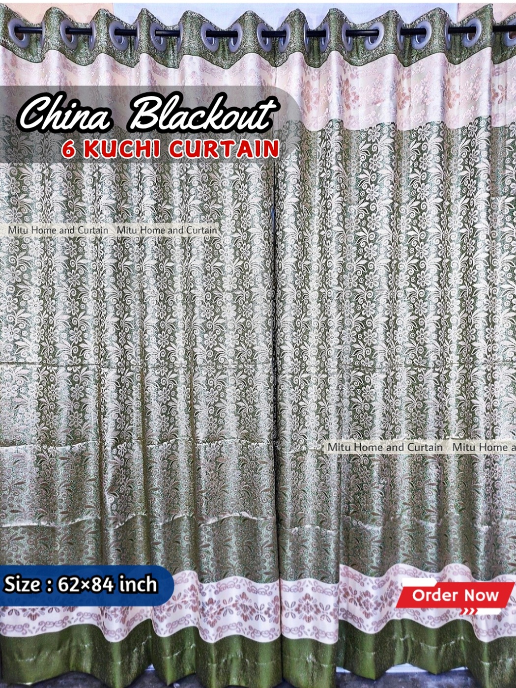 Buy curtain-porda-synthetic-blackout-curtains-thick-china-porda-window-protector-6084-inch-classical-big-size-6-kuchi-curtain-olive-flower at Best Price In Bangladesh
