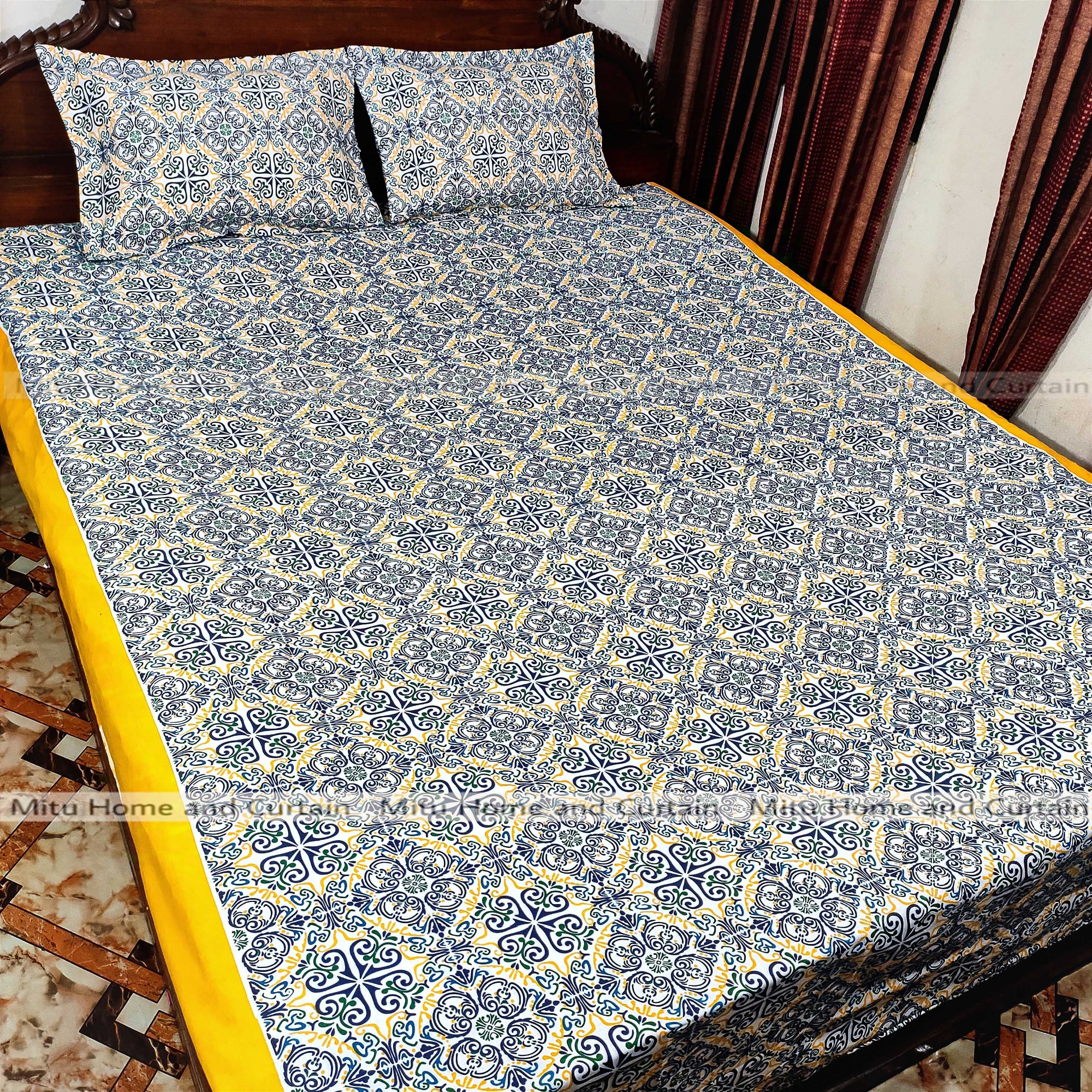 Picture of King size Bedsheet with Pillow cover Chador set 7.5×8.25 feet Full cotton fabric Pink , Green