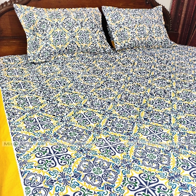 Picture of King size Bedsheet with Pillow cover Chador set 7.5×8.25 feet Full cotton fabric Pink , Green