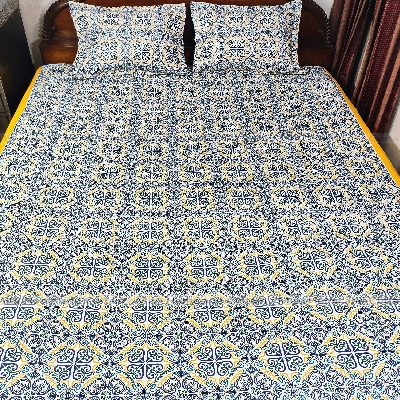 Picture of King size Bedsheet with Pillow cover Chador set 7.5×8.25 feet Full cotton fabric Pink , Green