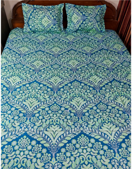 Picture of King size Bedsheet with Pillow cover Chador set 7.5×8.25 feet Full cotton fabric Pink , Green