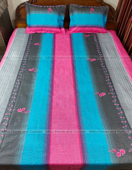 Buy Pillow king-size-bedsheet-with-pillow-cover-chador-set-75825-feet-full-cotton-fabric-pink-green-at best price in Bangladesh
