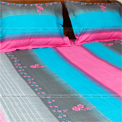Buy Pillow king-size-bedsheet-with-pillow-cover-chador-set-75825-feet-full-cotton-fabric-pink-green-at best price in Bangladesh