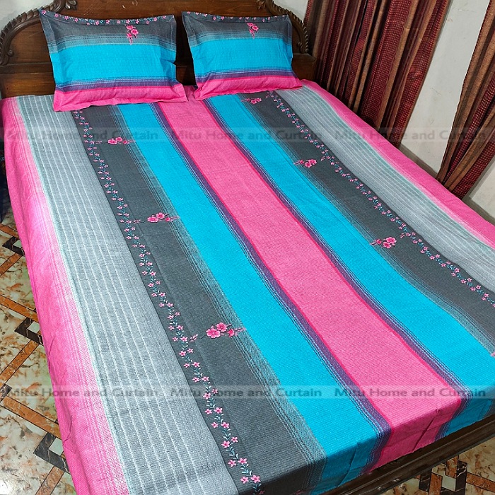 Buy Pillow king-size-bedsheet-with-pillow-cover-chador-set-75825-feet-full-cotton-fabric-pink-green-at best price in Bangladesh