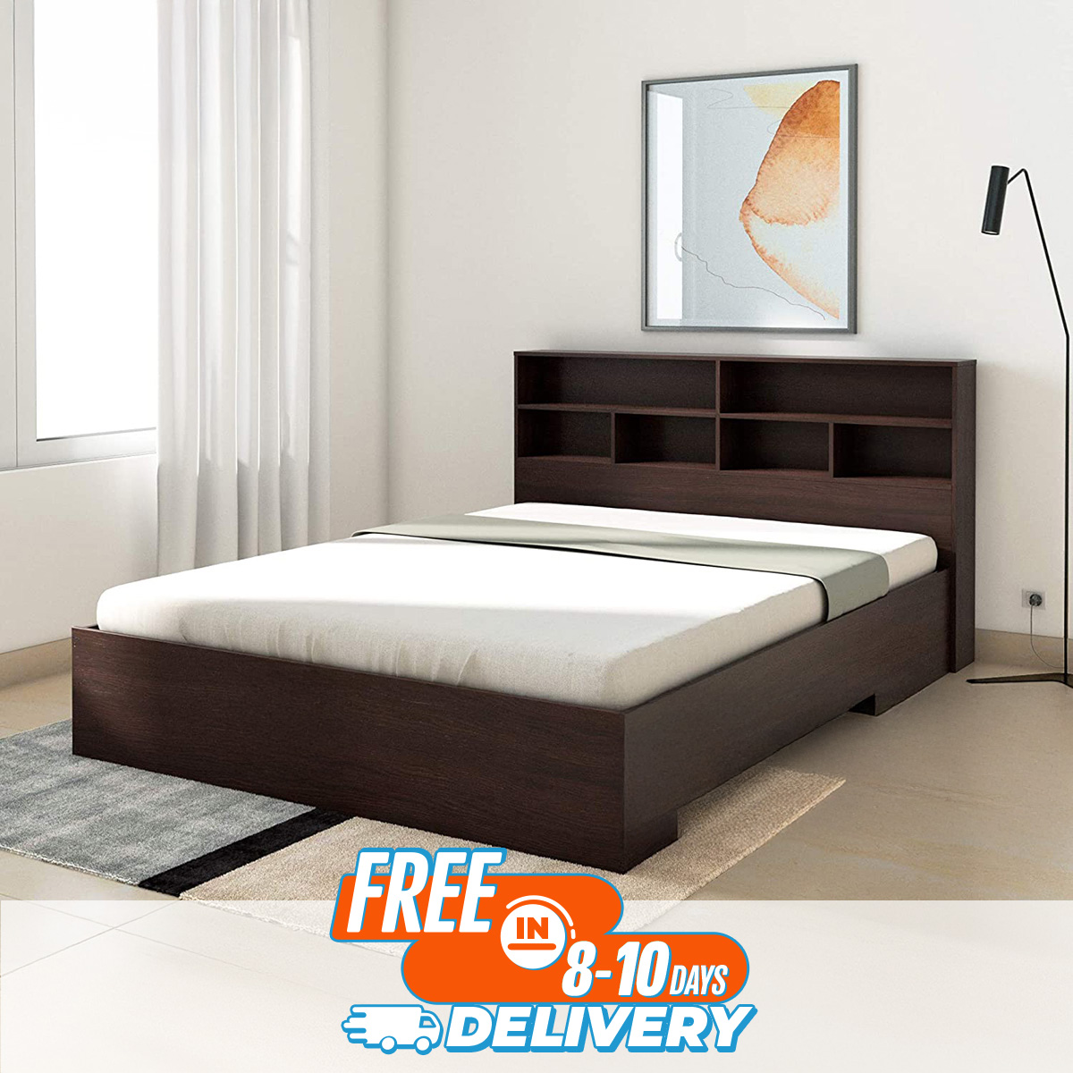 Picture of Andormahal  Double bed with unique headstand( 5 feet by 7 feet)  Made of Melamine Laminated Board