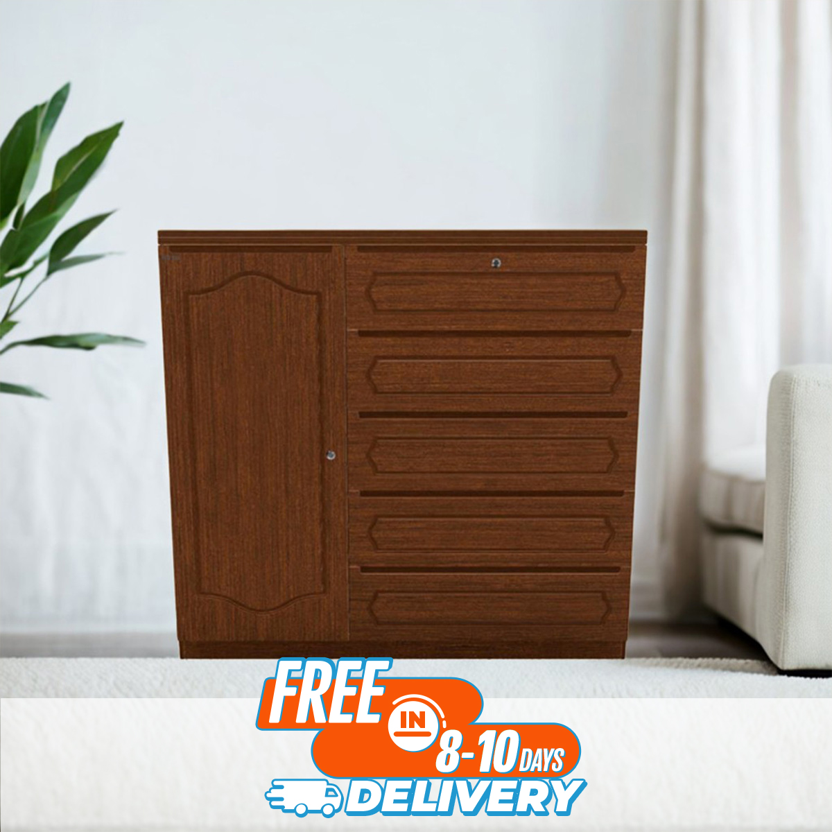 Picture of Andormahal Monadic MDF Wardrobe with five drawers 4ft by 4ft by 16 inch