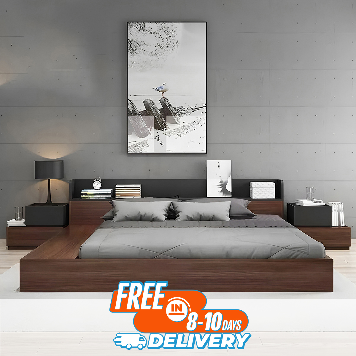 Picture of Andormahal MDF stylish king size Bed (without side table)-[6feet(Bedding 5feet) by 7feet by 1feet]