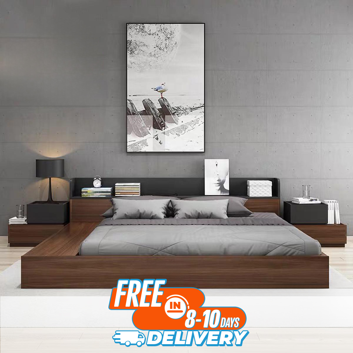 Picture of Andormahal (MDF) stylish khat/bed king size with two bedside tables