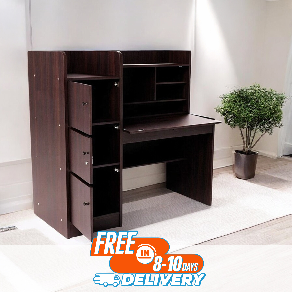 Picture of Andormahal Classic Reading Table/laptop table with big book shelf-Made Of Melamine Laminated Board(4ft by 3.5ft by 16inch)