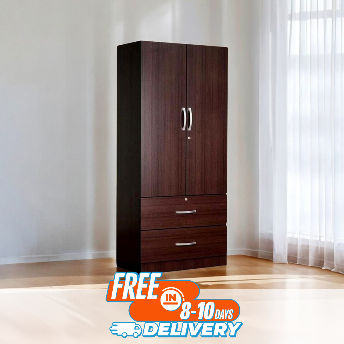 Picture of Andormahal Classic 2 part Almirah with 2 drawers / Double Door Almirah  Made of Melamine Laminated Board