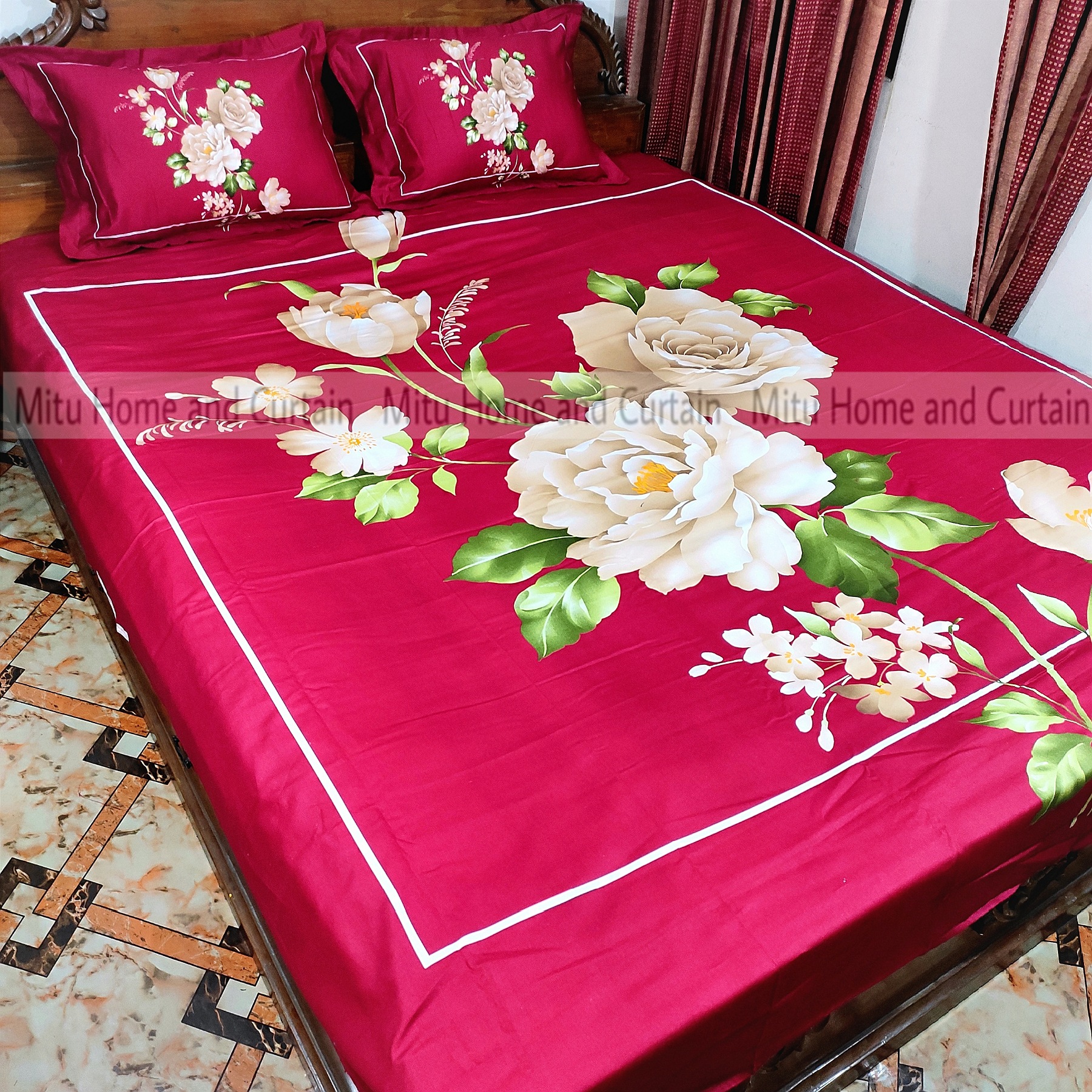 Buy king-size-full-panel-bedsheet-with-pillow-cover-chador-set-7585-feet-full-cotton-fabric-deep-blue-black-coffee-chocolate at best price in Bangladesh