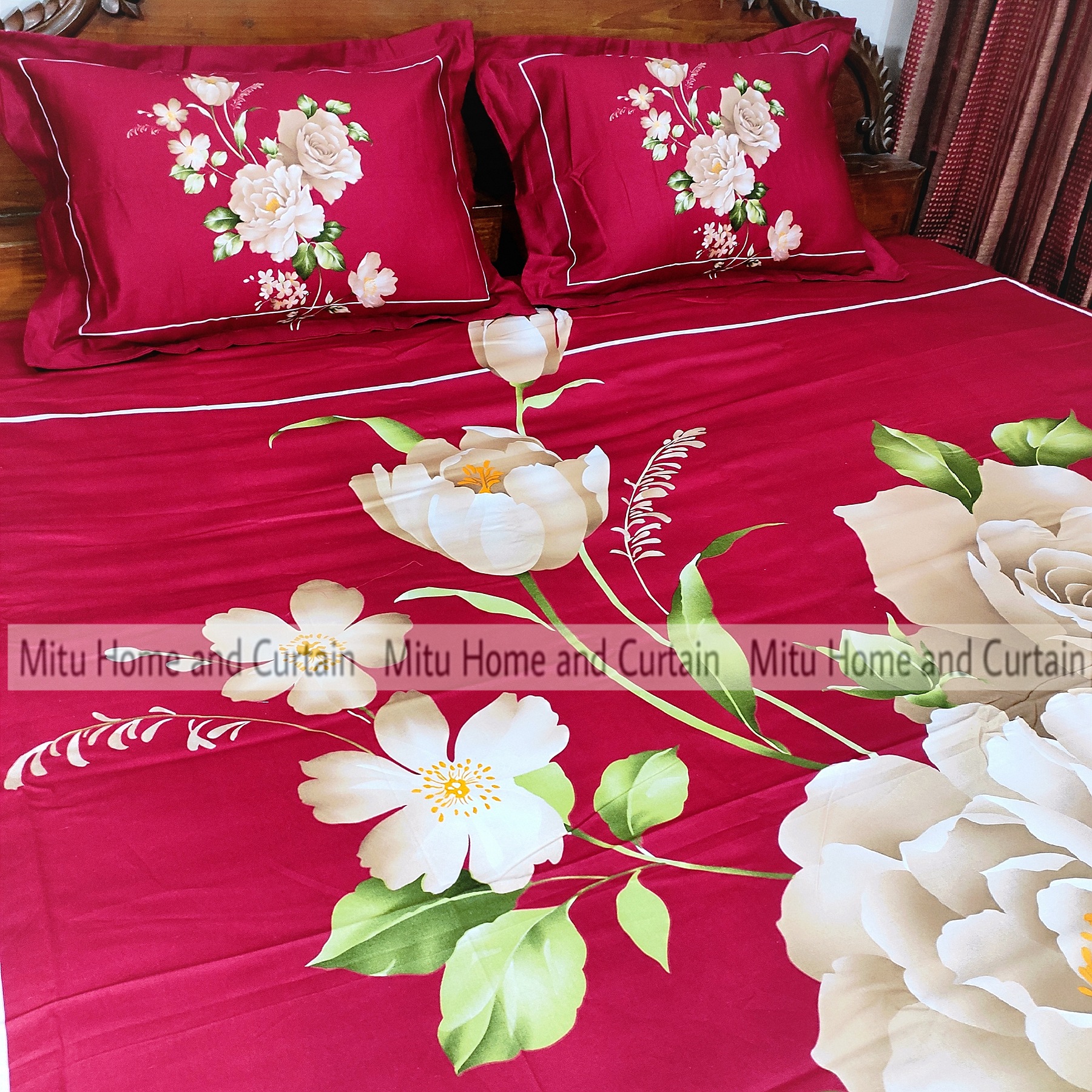 Buy king-size-full-panel-bedsheet-with-pillow-cover-chador-set-7585-feet-full-cotton-fabric-deep-blue-black-coffee-chocolate at best price in Bangladesh