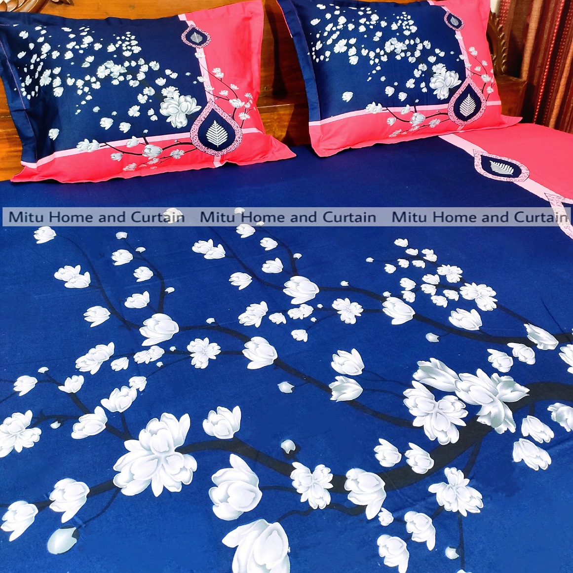 Buy king-size-full-panel-bedsheet-with-pillow-cover-chador-set-7585-feet-full-cotton-fabric-deep-blue-black-coffee-chocolate at best price in Bangladesh