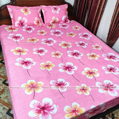 Buy Pillow king-size-bedsheet-with-pillow-cover-chador-set-75825-feet-full-cotton-fabric-pink-green-at best price in Bangladesh