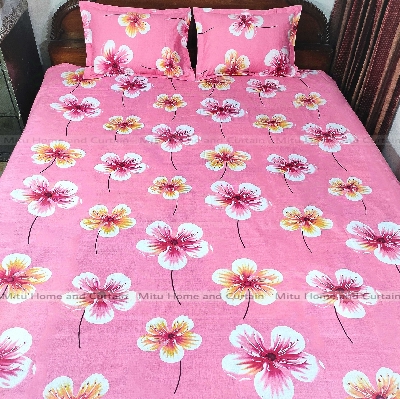 Buy Pillow king-size-bedsheet-with-pillow-cover-chador-set-75825-feet-full-cotton-fabric-pink-green-at best price in Bangladesh