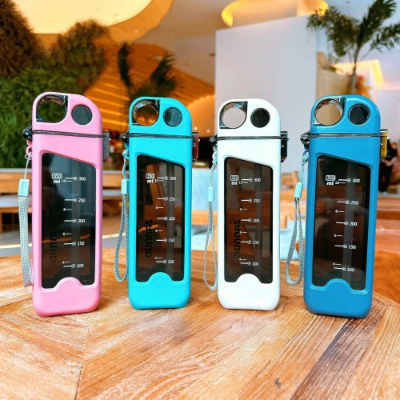 Picture of  350ml Square Plastic Water Bottle with Pop Up Straw & Lock