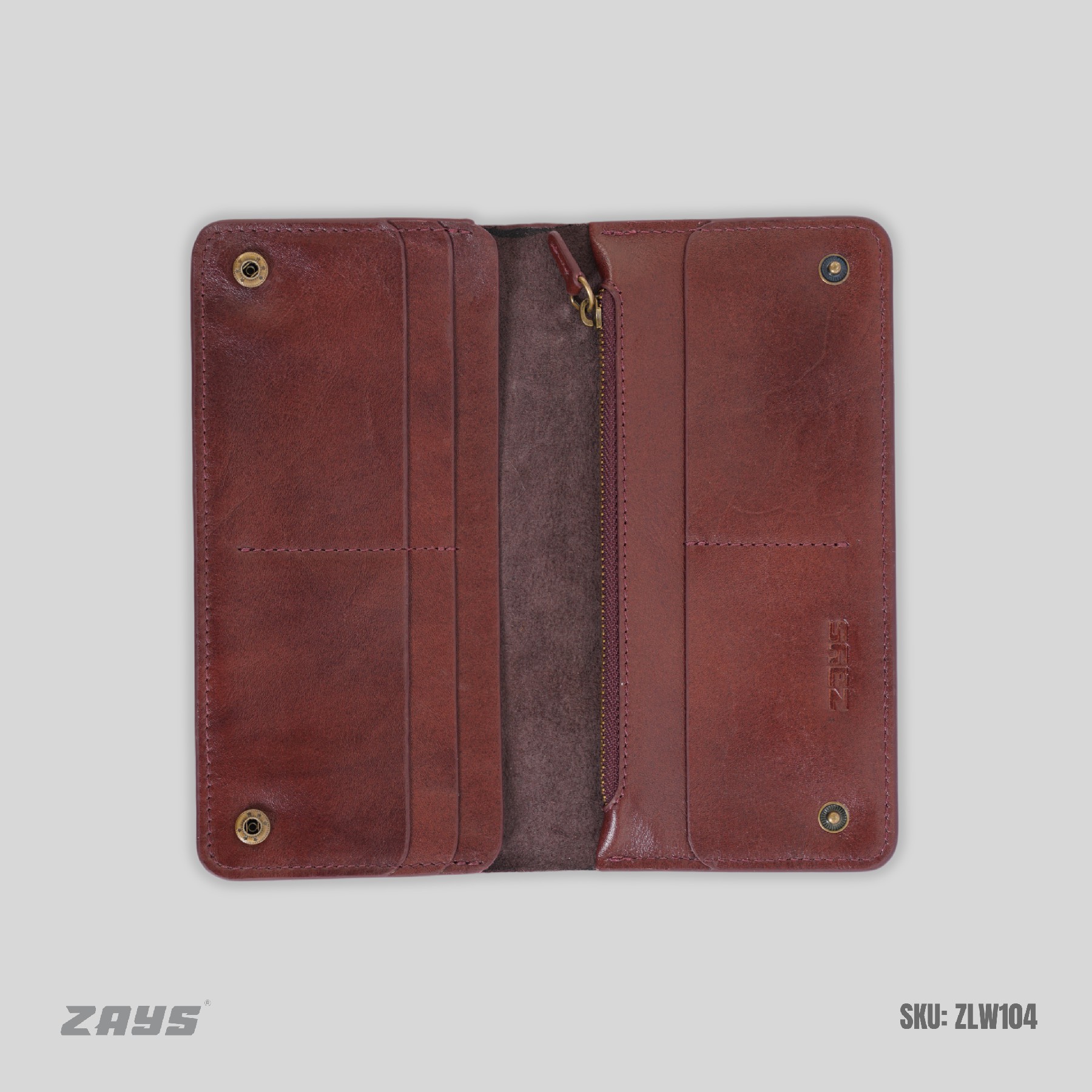 Picture of Zays Premium Genuine Leather Long Wallet for Men & Women | Elegant Design, Spacious Card & Mobile Slots | Durable Full-Grain Leather Chocolate