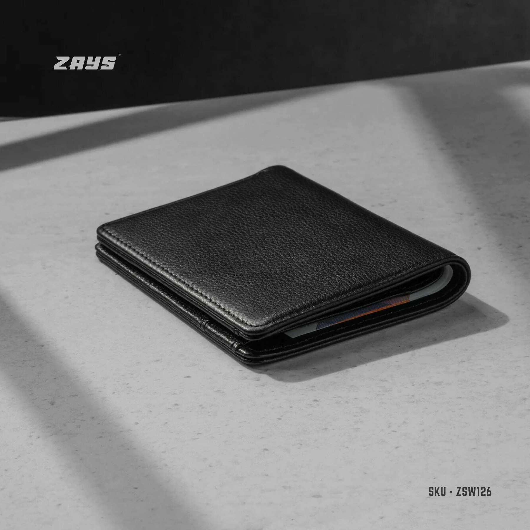 Picture of Zays Premium Handcrafted Slim Bifold Leather Short Wallet for Men & Women - Personalized Top-Grain Leather Wallet - Compact, Durable & Stylish (Black)