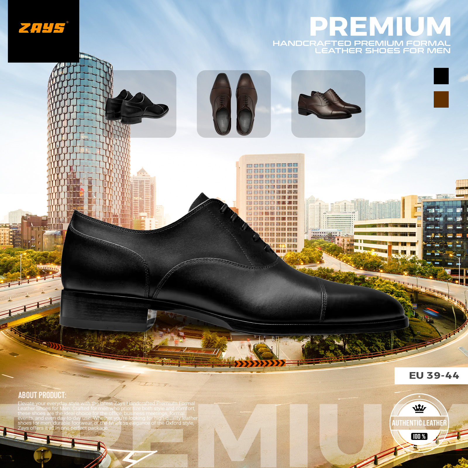 Picture of Zays Handcrafted Premium Formal Leather Shoes for Men – High Quality, Comfortable, Durable Office & Business Footwear | Oxford Styles | New 2024 Collection for Everyday Use
