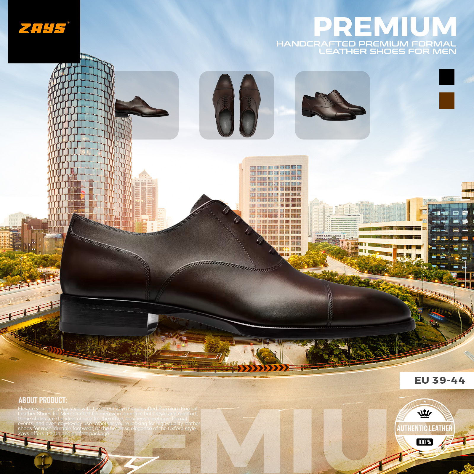Picture of Zays Handcrafted Premium Formal Leather Shoes for Men – High Quality, Comfortable, Durable Office & Business Footwear | Oxford Styles | New 2024 Collection for Everyday Use
