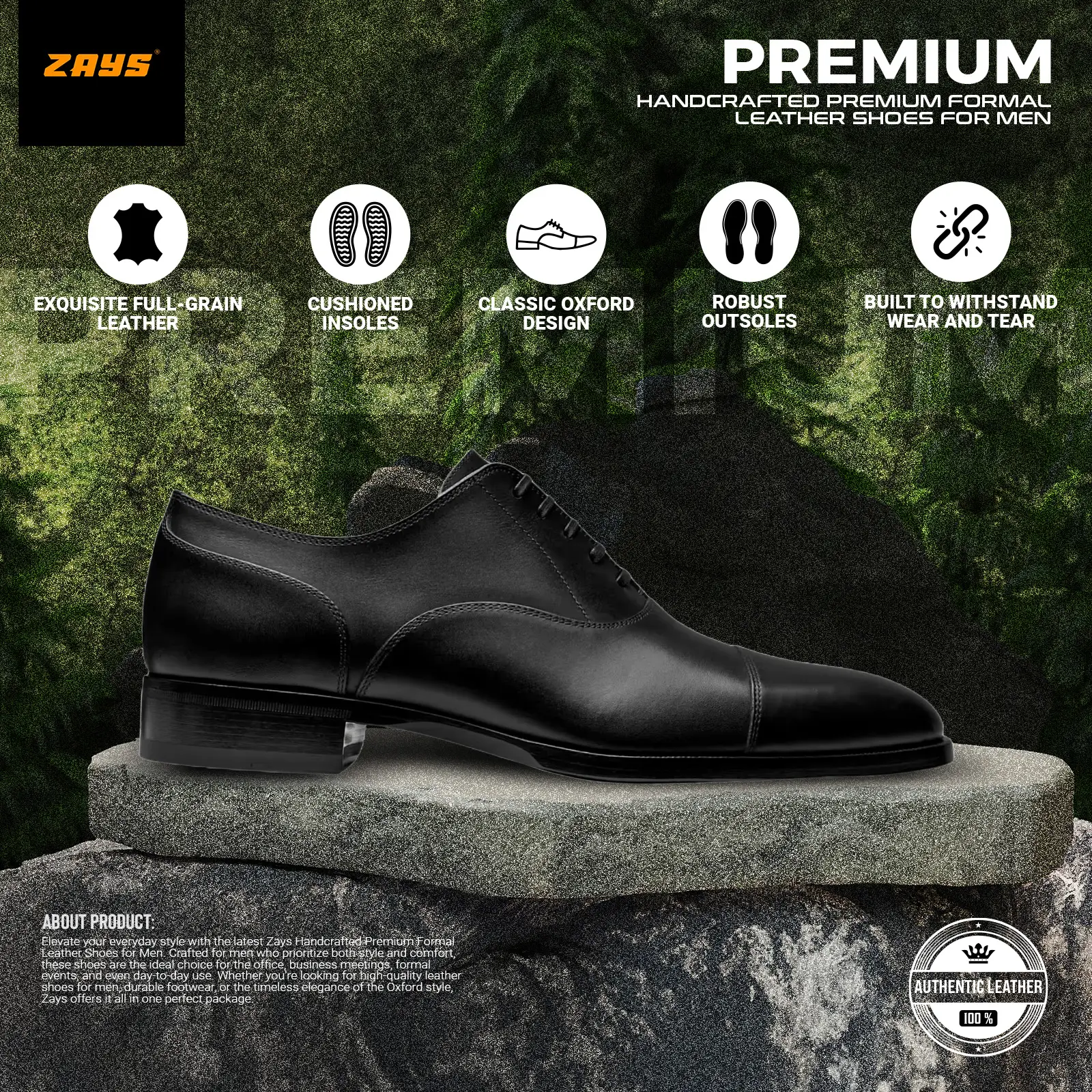 Picture of Zays Handcrafted Premium Formal Leather Shoes for Men – High Quality, Comfortable, Durable Office & Business Footwear | Oxford Styles | New 2024 Collection for Everyday Use