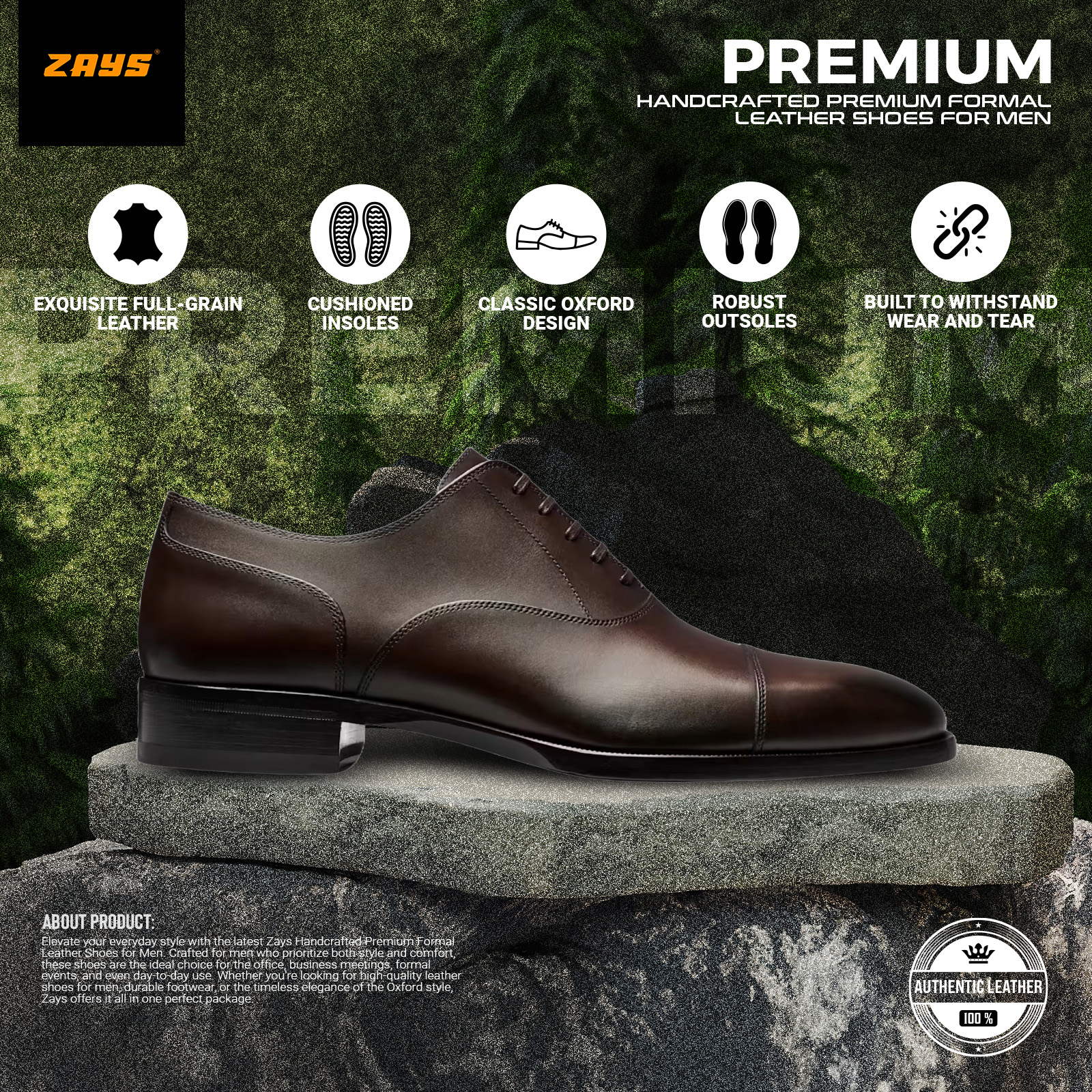 Picture of Zays Handcrafted Premium Formal Leather Shoes for Men – High Quality, Comfortable, Durable Office & Business Footwear | Oxford Styles | New 2024 Collection for Everyday Use